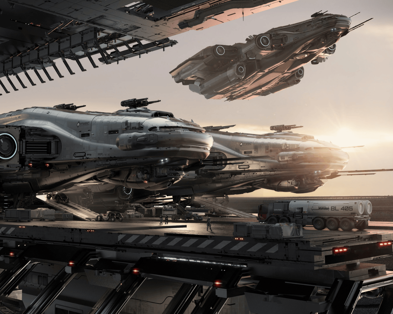 a few M.I.S.C ships readying for lift off after resupplying.