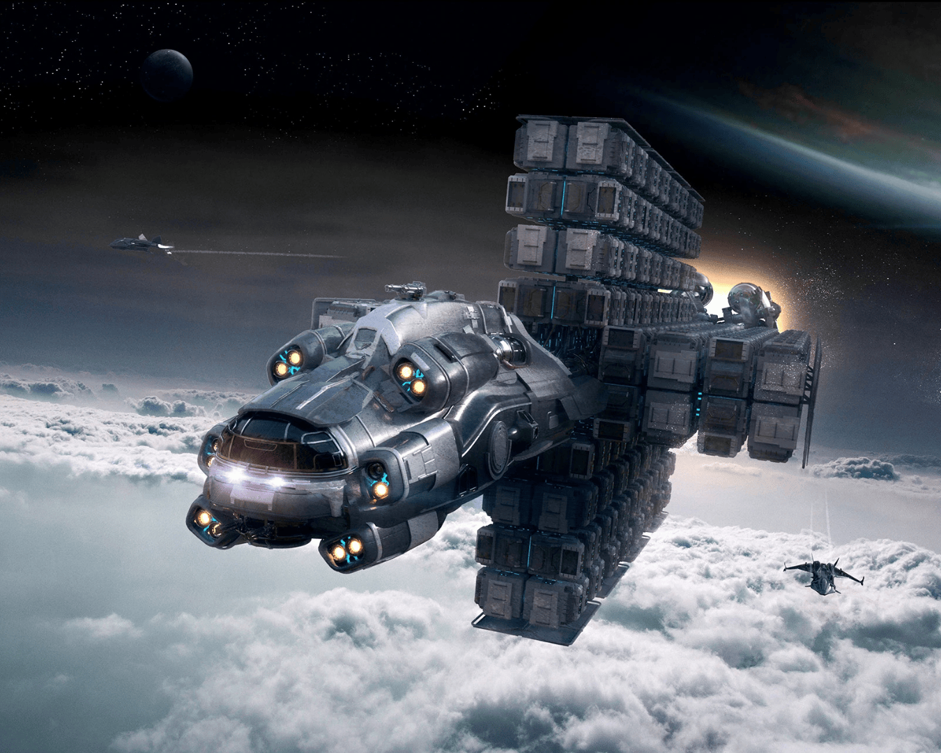 A frontal picture of the Hull c a smaller version of the Hull D transport ship